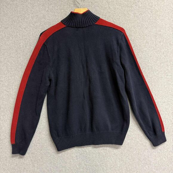 Polo Ralph Lauren Vintage Sweater Men’s Large Blue Striped Sleeve Knit 1/4 Zip - Picture 2 of 11